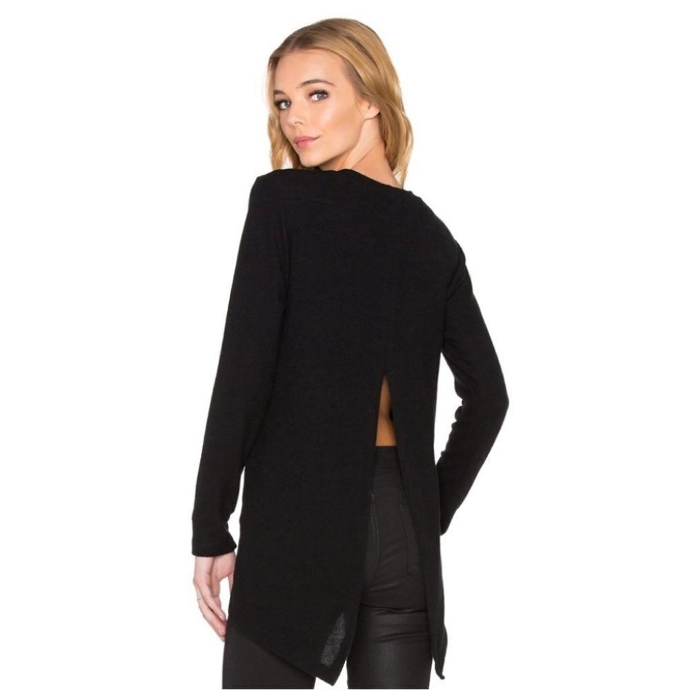 LNA Womens Sweater Open Split Back Slit Black Whimsigoth Athleisure loungewear - Picture 4 of 16